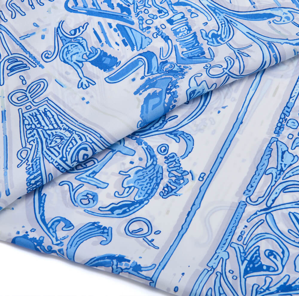 Medieval Letter V White and Light Blue Silk Scarf
