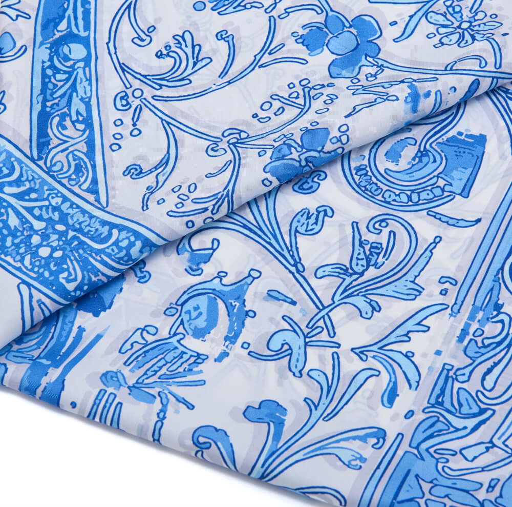 Medieval Letter X White and Light Blue Silk Scarf