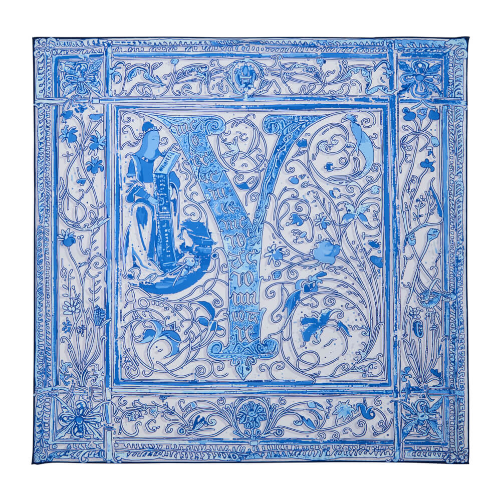 Medieval Letter Y White and Light Blue Silk Scarf