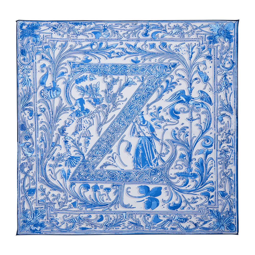 Medieval Letter Z White and Light Blue Silk Scarf