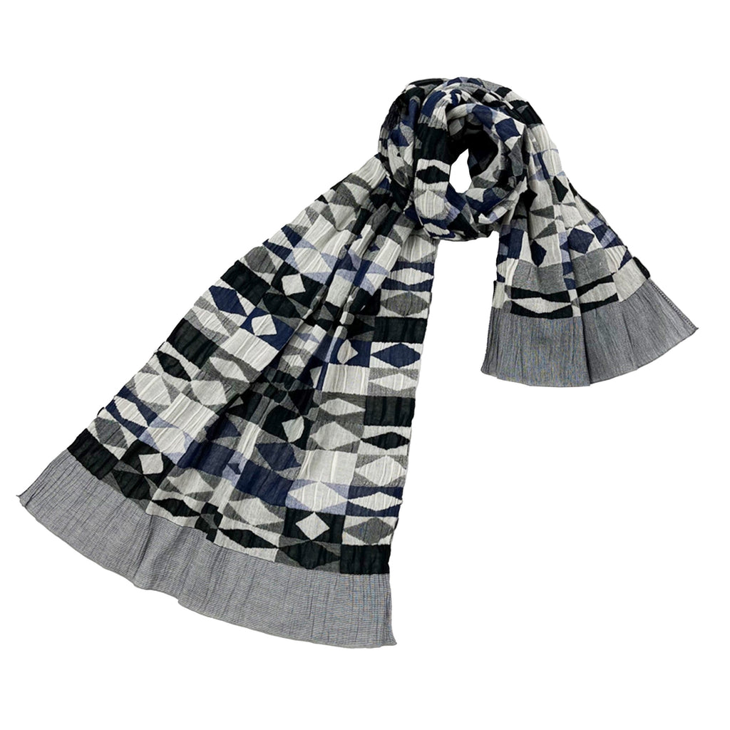 NUNO Oversized Scarf: “Cut Glass” (Blue/White/Black)