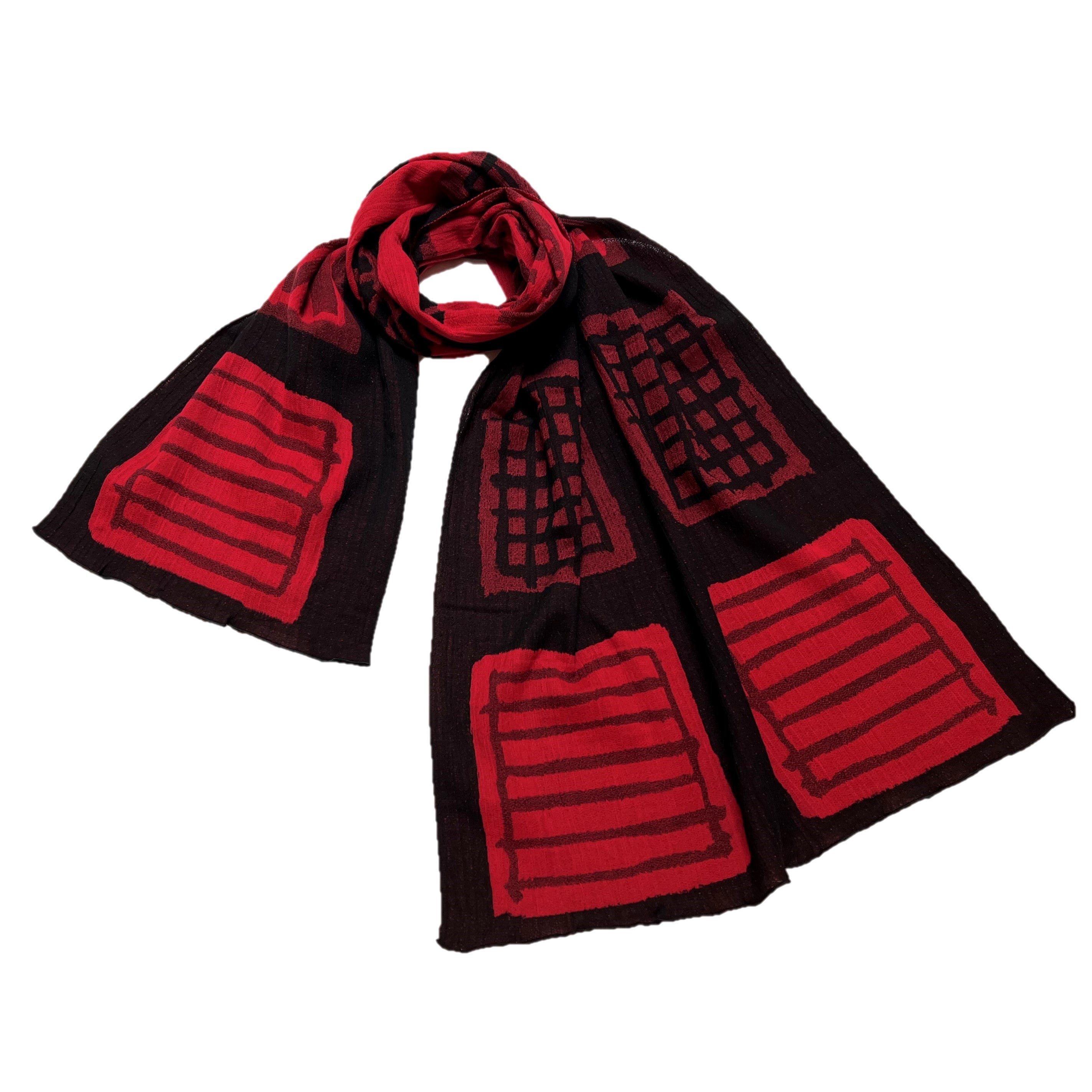 NUNO Oversized Scarf: "Warps and Wefts" (Red/Black)