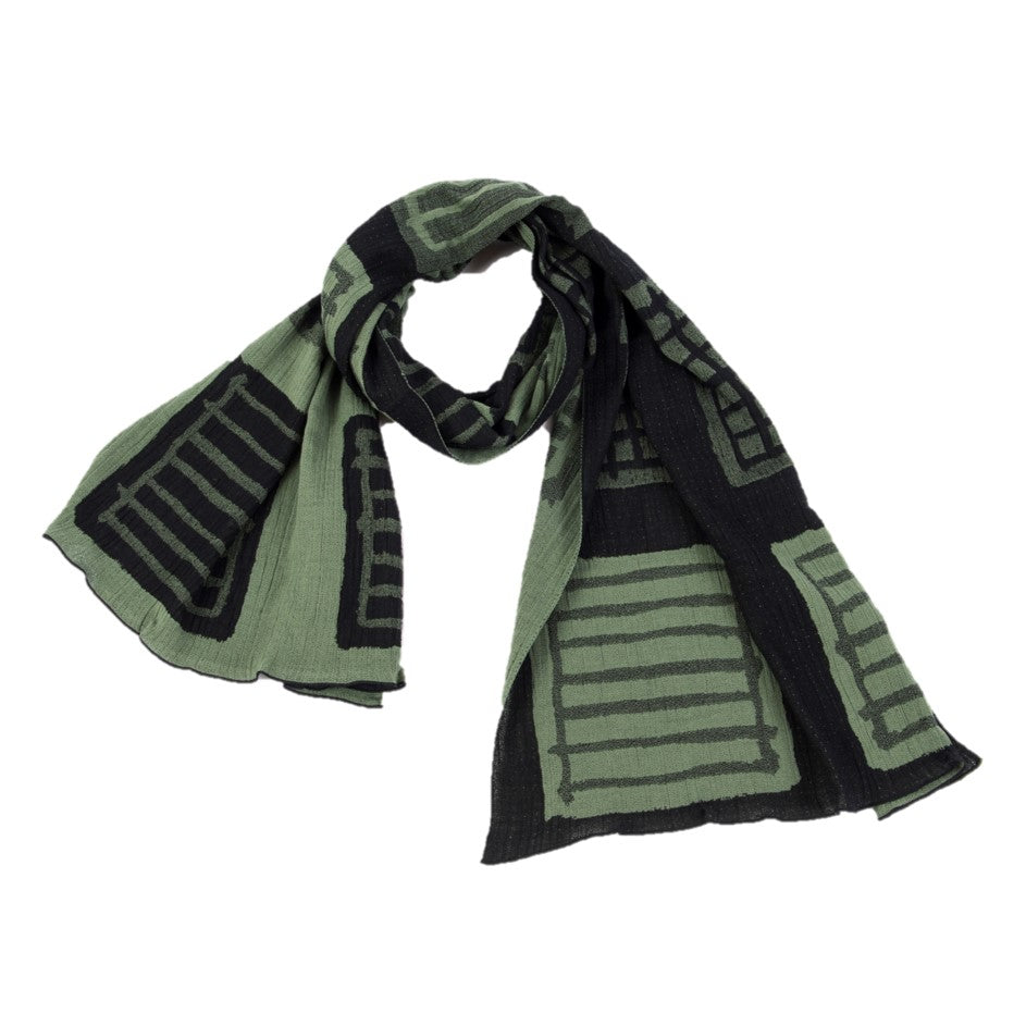 NUNO Oversized Scarf: "Warps and Wefts" (Green/Black)