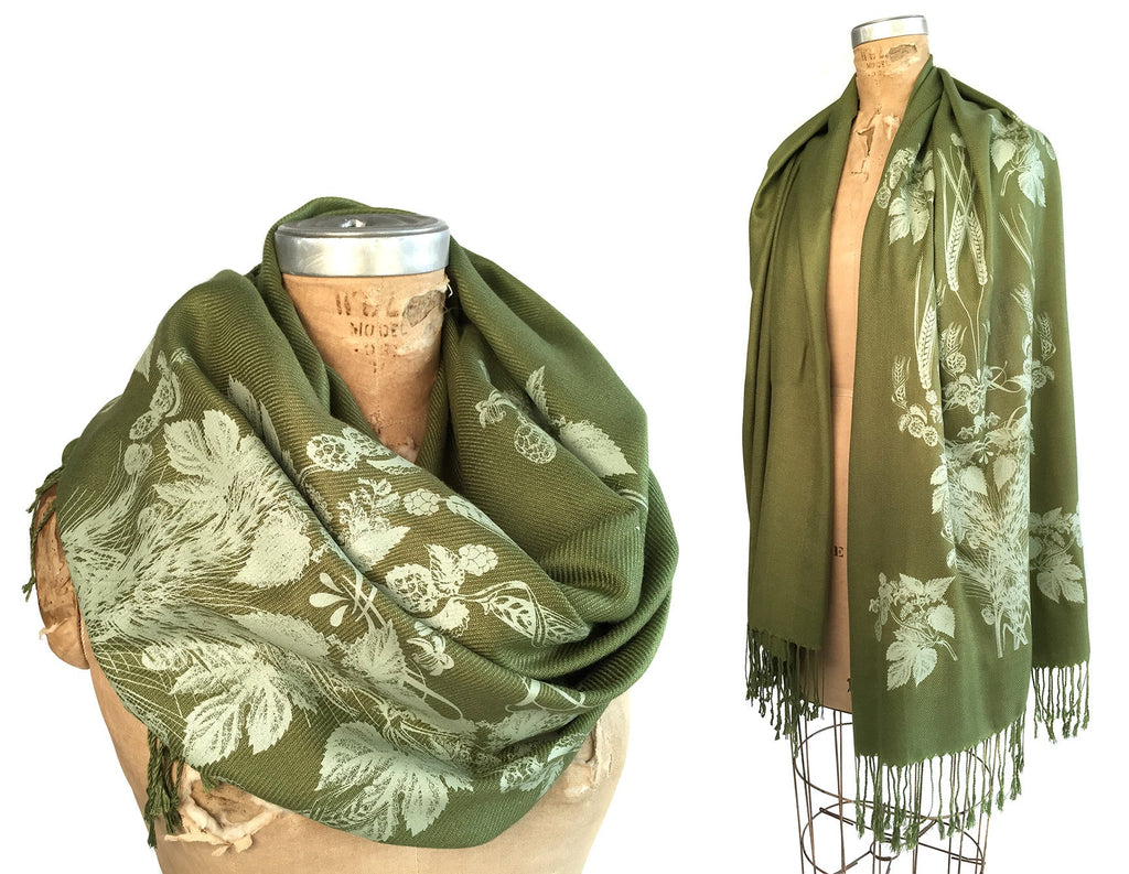 Beer! Hops & Wheat Print Pashmina Scarf