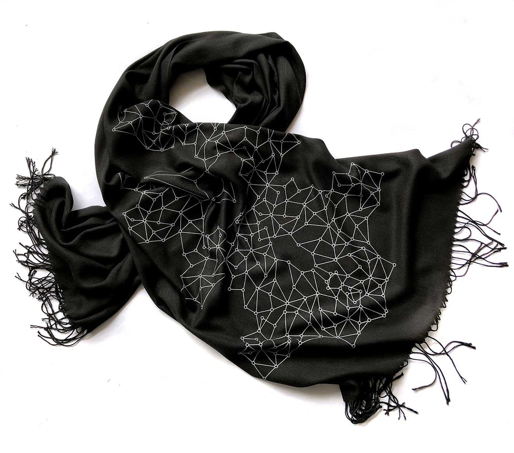 Blockchain Scarf, Distributed Network Visualization Linen-Weave Pashmina