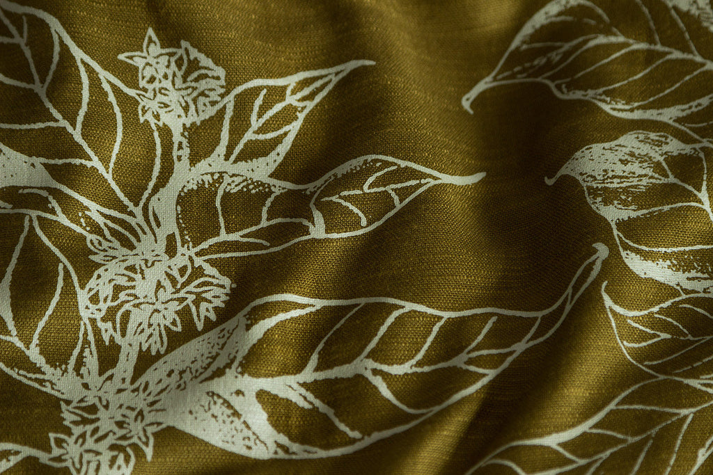 Coffee Bean Scarf. Botanical Print linen weave pashmina