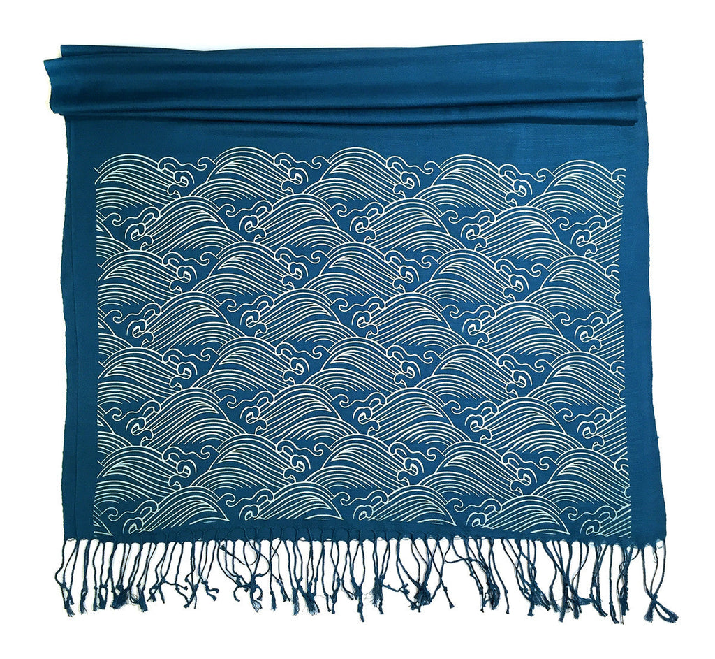 Crashing Waves scarf. Linen-weave pashmina