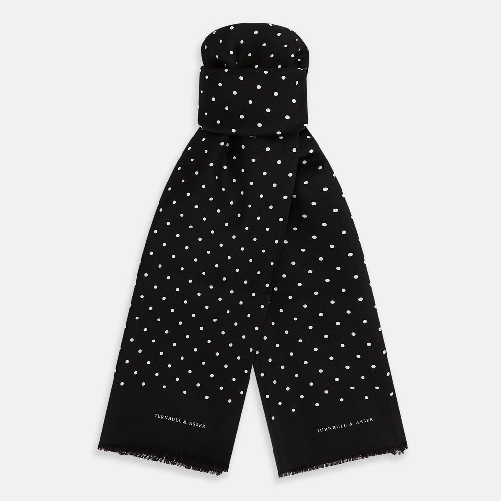 Black and White Spotted Silk Scarf