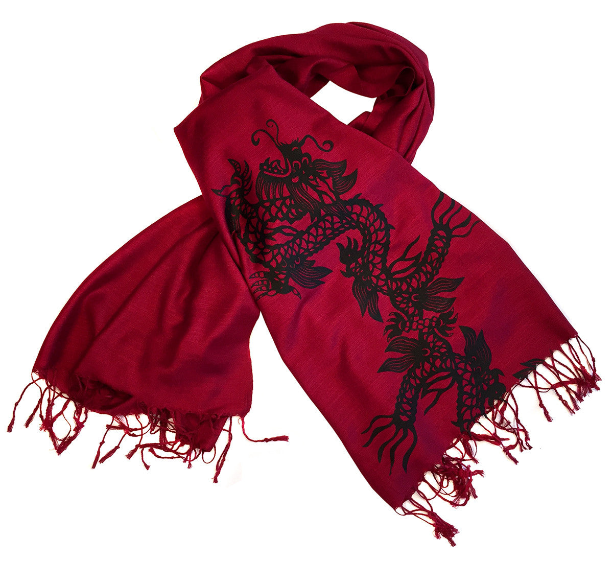 Chinese Dragon Scarf, Linen Weave Pashmina
