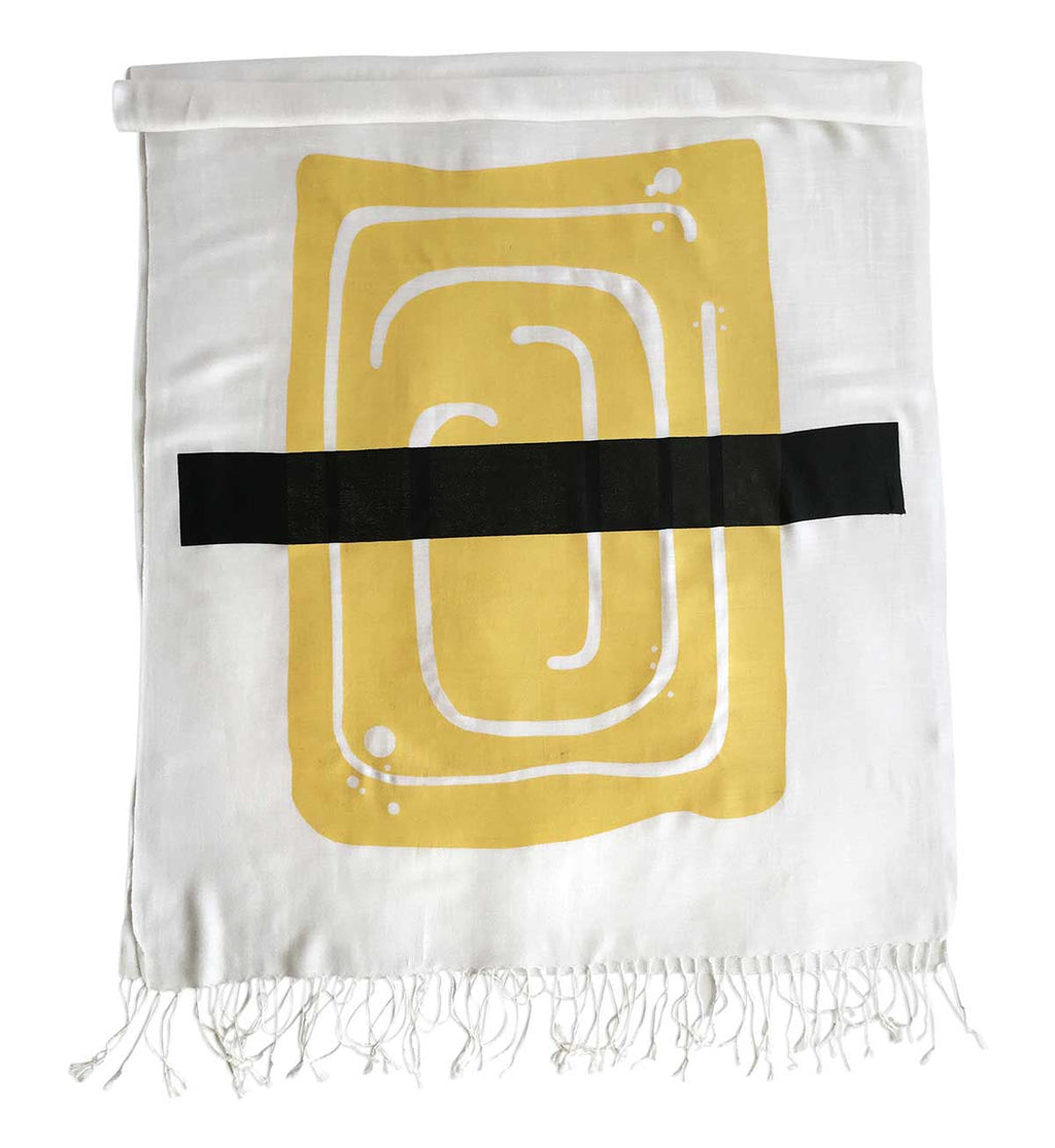 Egg Sushi Scarf. White Tamago Nigiri Linen Weave Pashmina, Cyberoptix