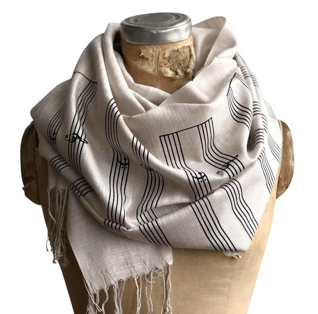 Platinum Music Manuscript Paper Bamboo Scarf, Sheet Music Pashmina, by Cyberoptix