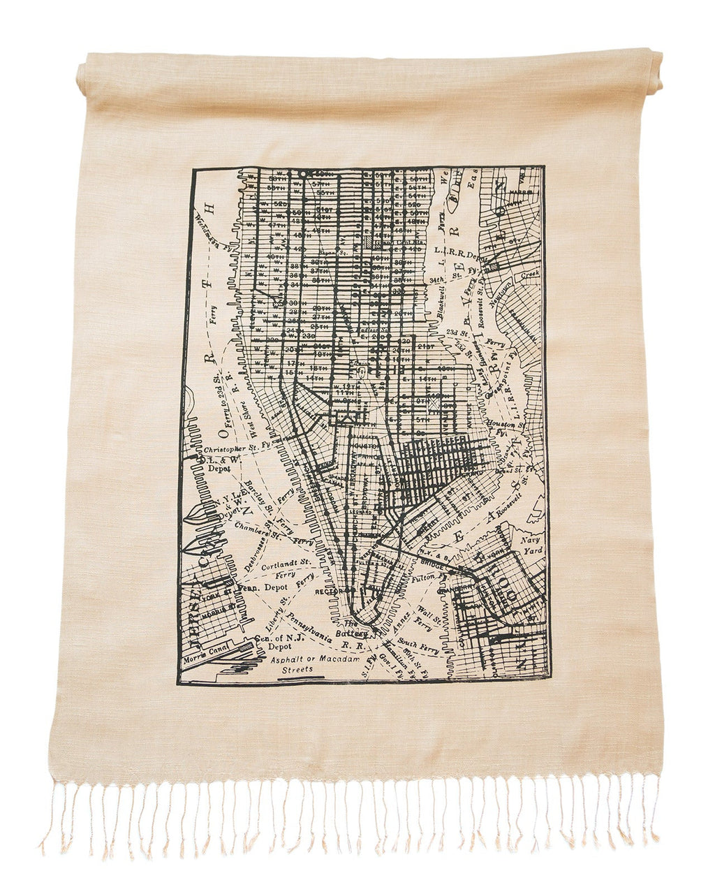 New York City Map Scarf, Brooklyn & Manhattan Linen-Weave Pashmina