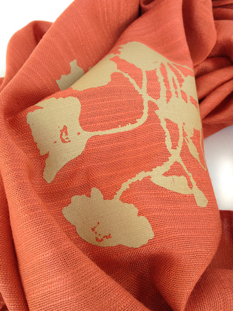 Poppies Scarf. Floral print, linen-weave pashmina