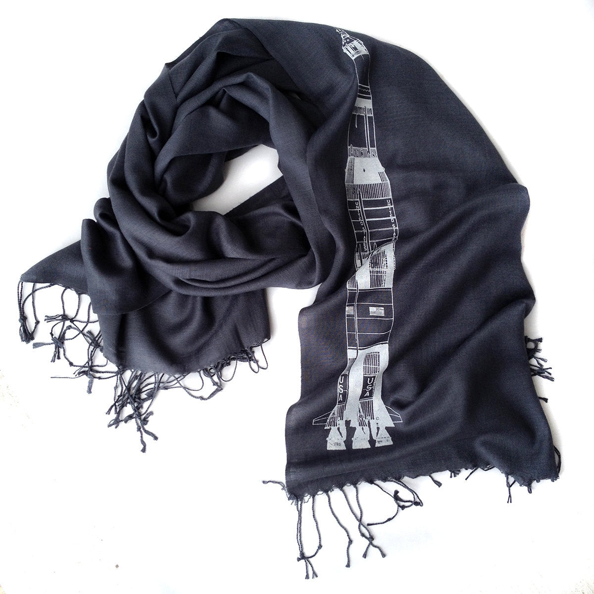 Saturn V Rocket Scarf. Linen-weave pashmina