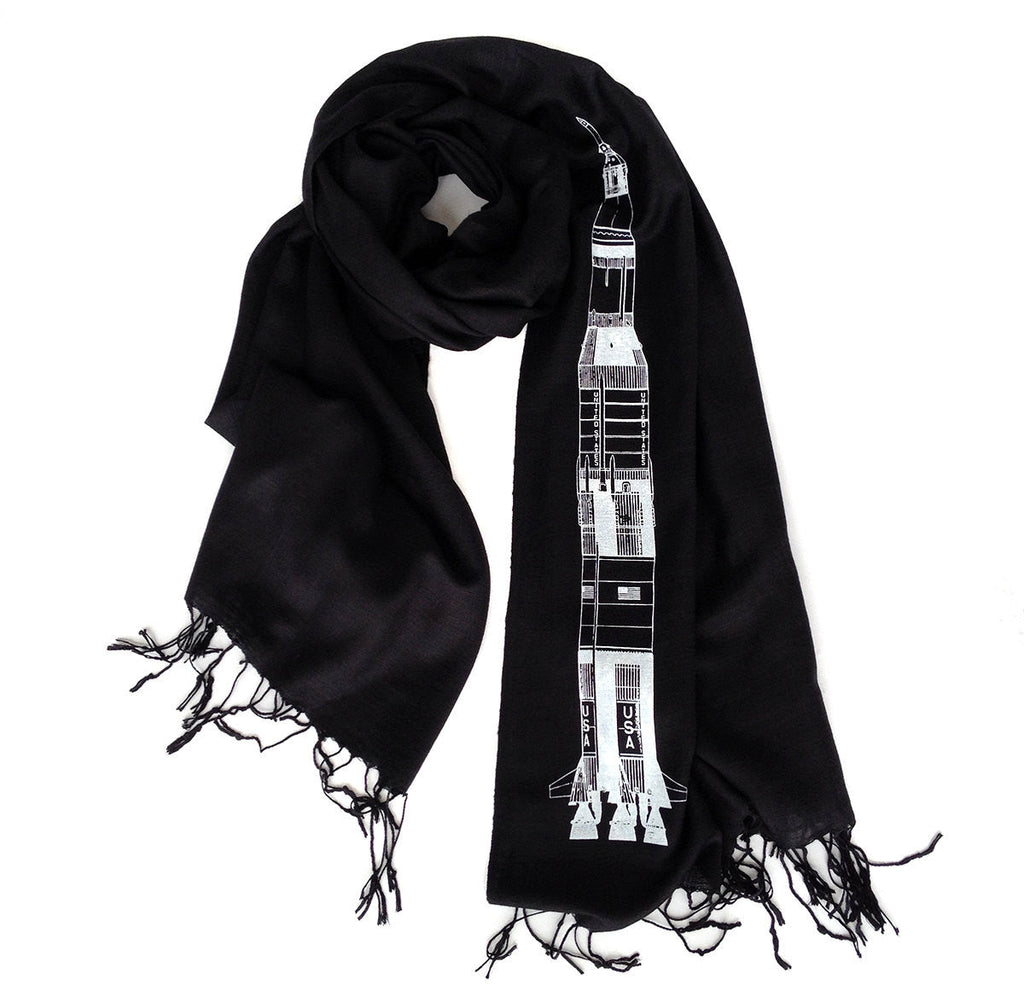 Saturn V Rocket Scarf. Linen-weave pashmina