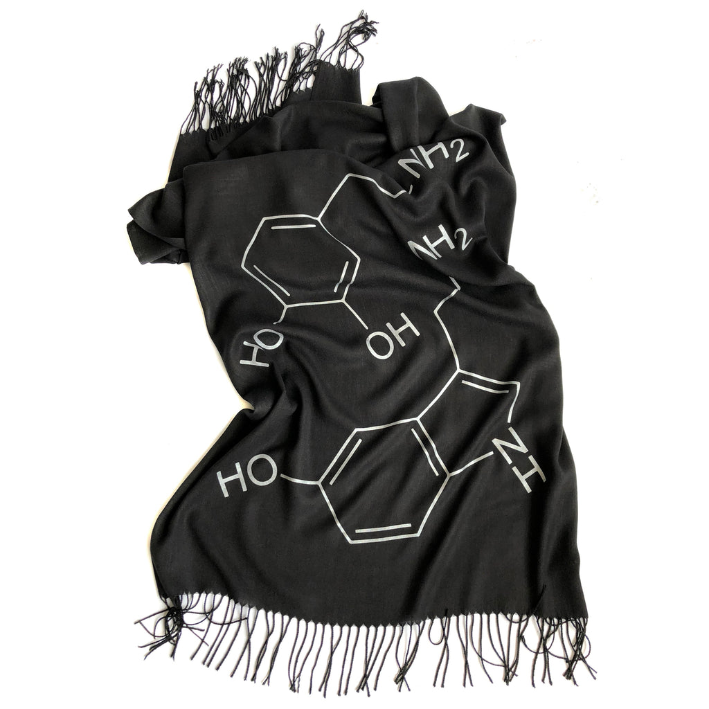 Serotonin & Dopamine Scarf, Silkscreened Bamboo Pashmina - black