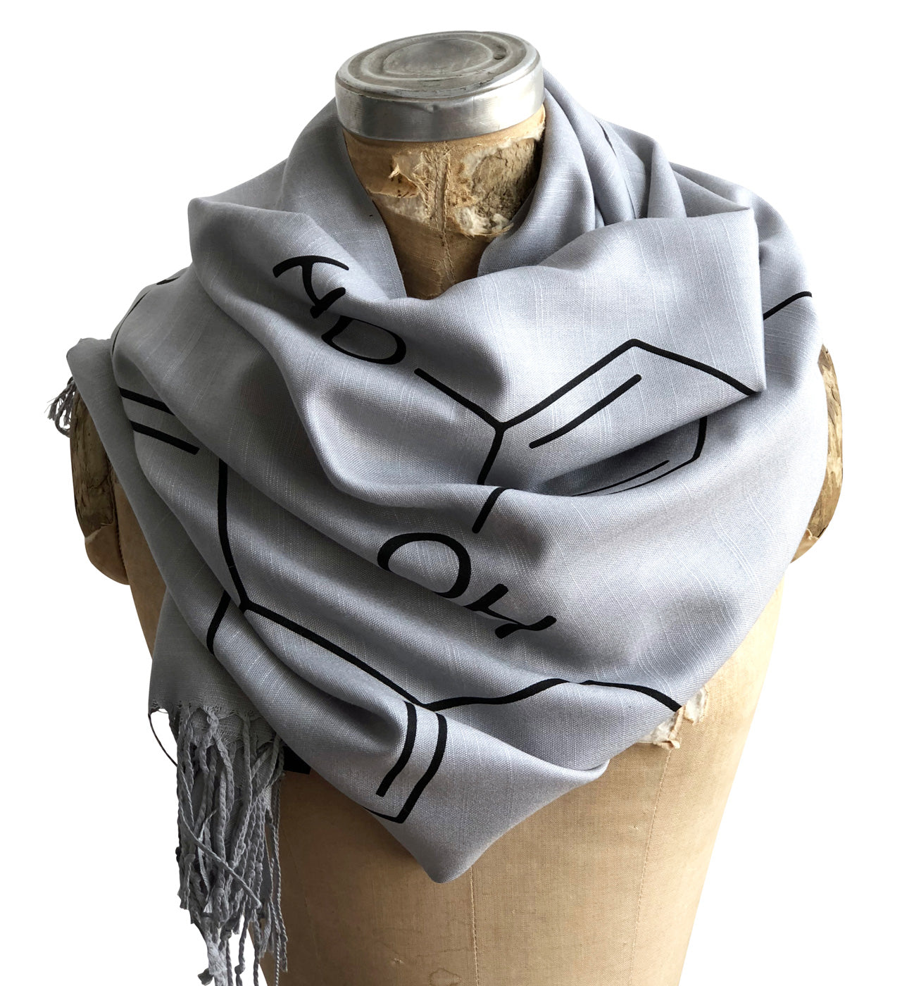 Serotonin & Dopamine Scarf, Silkscreened Bamboo Pashmina - silver