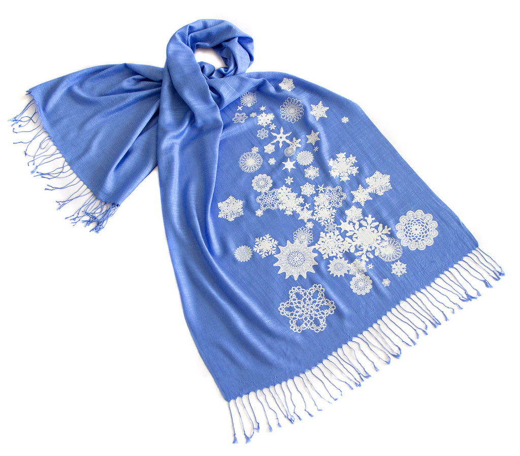 Snowflake Scarf. Snow Print Linen-Weave Pashmina