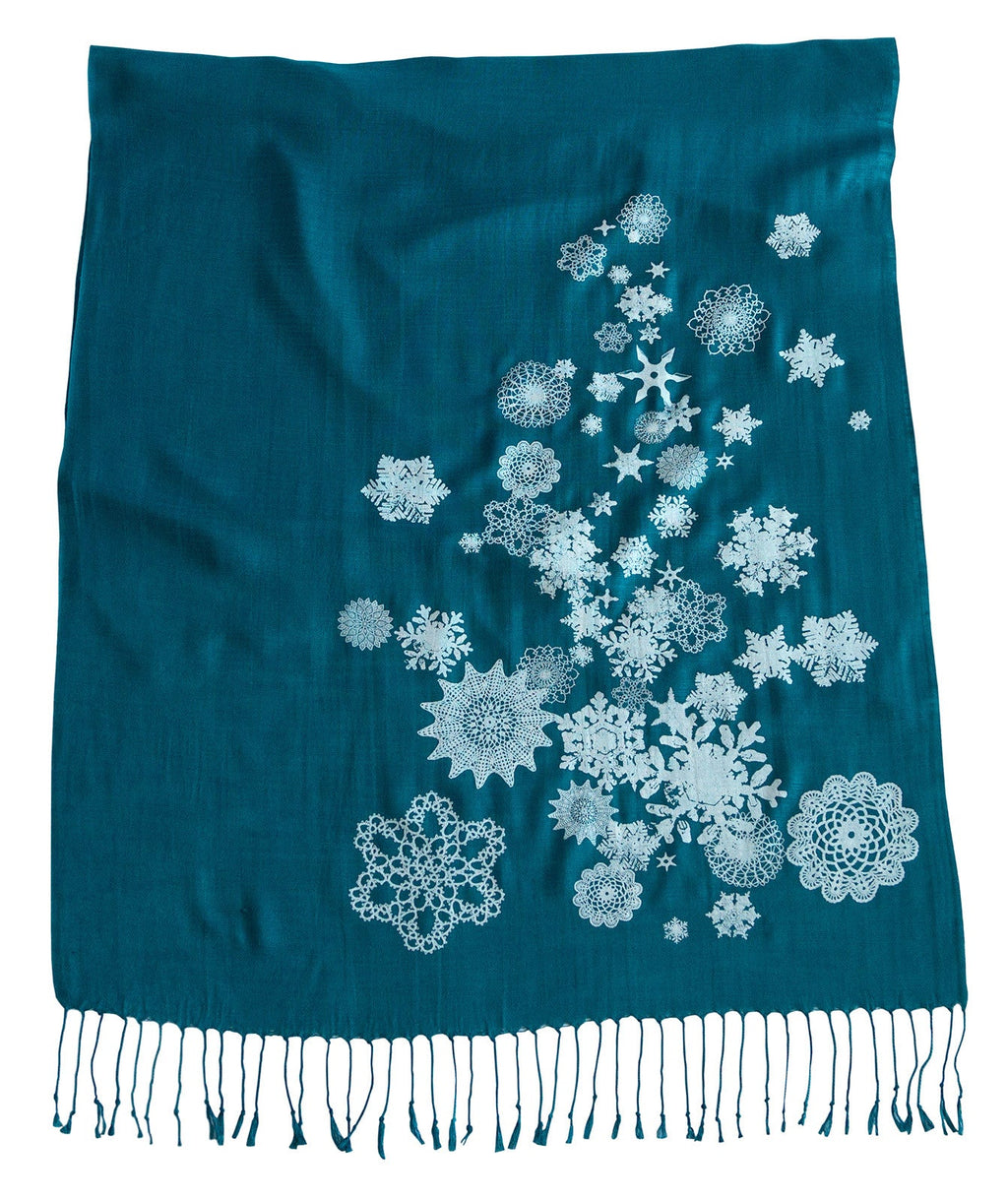 Snowflake Scarf. Snow Print Linen-Weave Pashmina