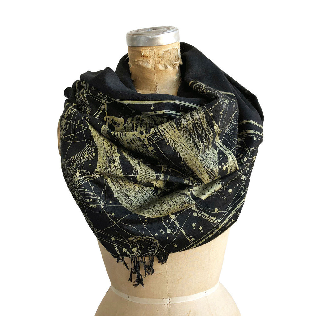 Virgo Scarf, Zodiac Constellation Linen-Weave Pashmina