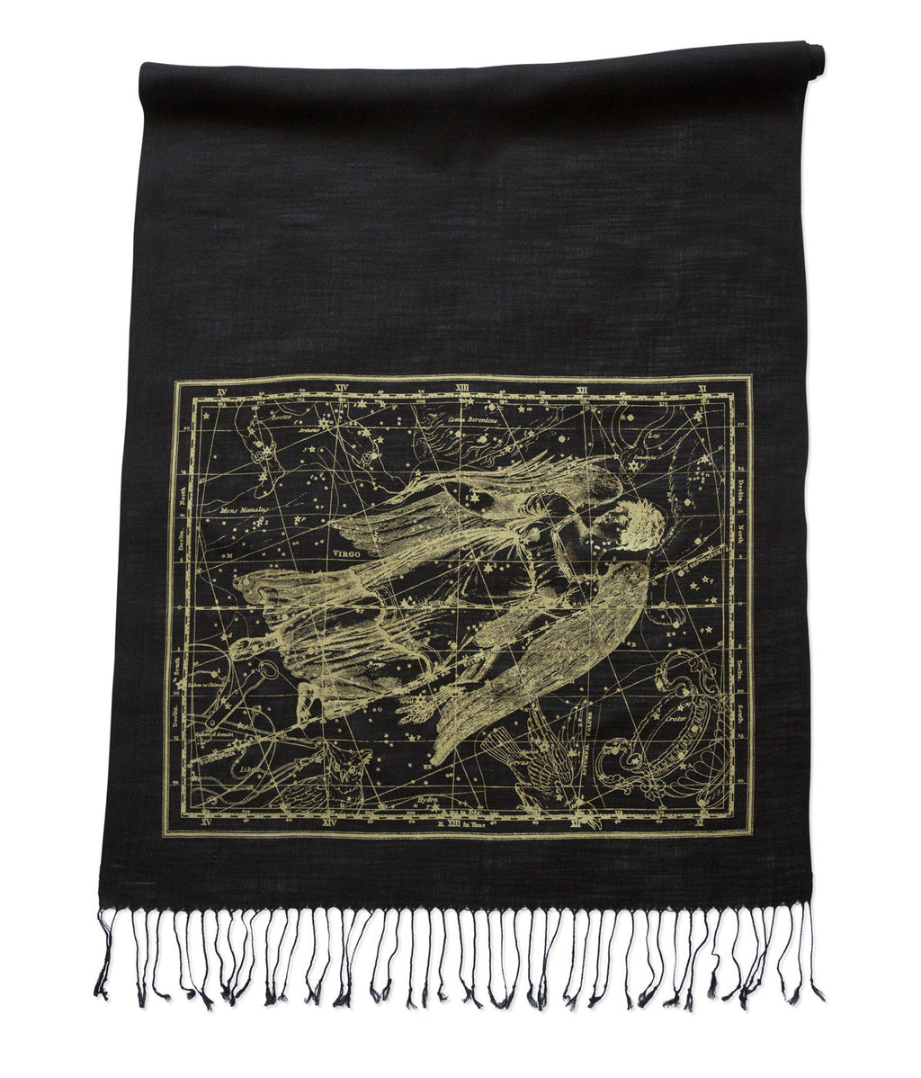 Virgo Scarf, Zodiac Constellation Linen-Weave Pashmina
